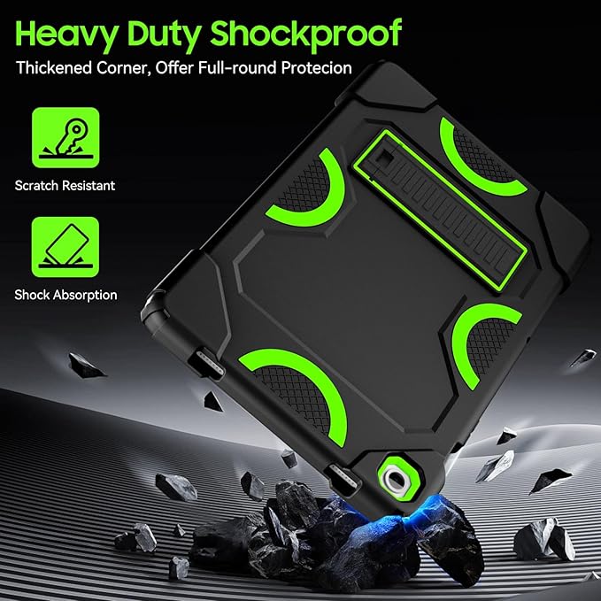 Case for Samsung Galaxy Tab A9+ 11 Inch 2023 Model (X210/X216/X218), Heavy Duty Shockproof Rugged Protective Case for Galaxy Tab A9 Plus Tablet (Black+Green+Black)