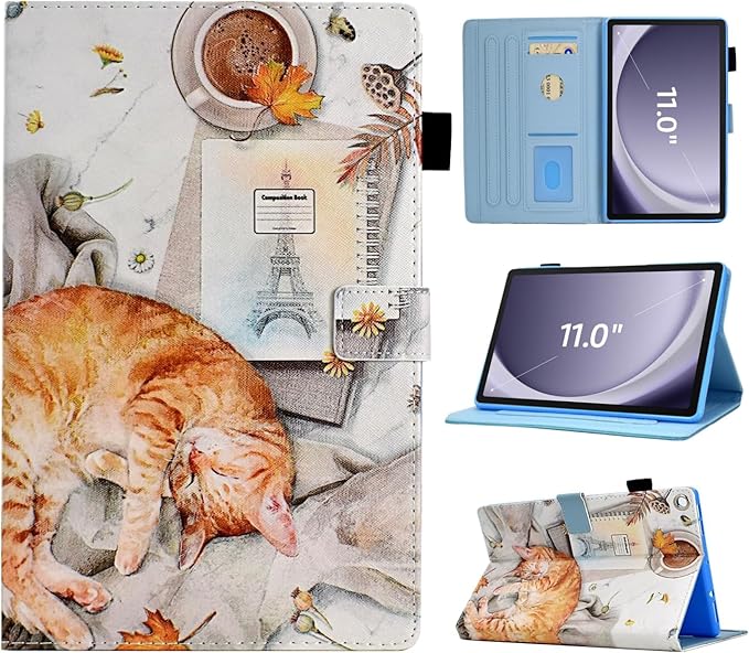Case for Samsung Galaxy Tab A9+/A9 Plus 11 inch 2023 2024(SM-X210/X216/X218),PU Leather Multi Angle Stand Cover Slim Folio Protective Case for Galaxy Tab A9 Plus, Auto Wake/Sleep,Lazy Cat