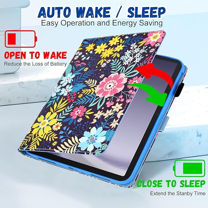 Case for Samsung Galaxy Tab A9+ Plus 11 Inch 2025 2024 2023 (SM-X210/X216/X218), Samsung Tablet A9 Plus Case, Cute PU Leather Folio Stand Cover for Galaxy Tab A9+, Auto Wake/Sleep - Cute Flowers