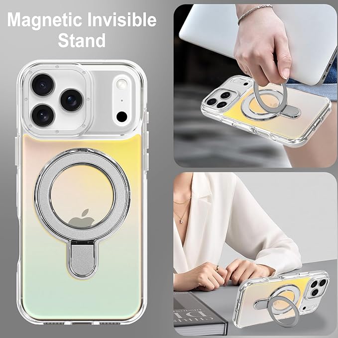 MOWIME Magnetic for iPhone 17 Pro Max Case with Stand [Compatible with Magsafe] [Fashion Fluorescent Design] [1 Screen Protector] Slim Translucent Matte Case for iPhone 17 Pro Max 6.9" 2025, White