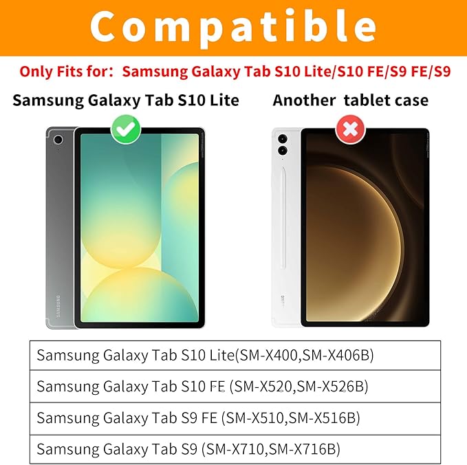 Rotating Case for Samsung Tab S10 Lite /S10 Fe/S9 Fe 10.9 Inch /S9 Tab 360° Rotating Cover Multi-Angle Viewing Stand Auto Wake/Sleep PU Leather Business Folio Protective Cases, Orange