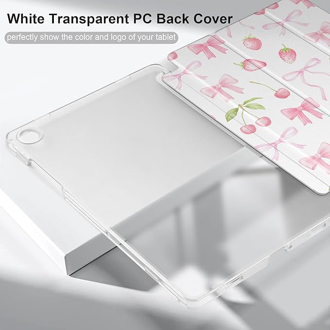 DONGKE Case for Samsung Galaxy Tab A9+/A9 Plus 11 inch 2024 2023 (SM-X210/X216/X218), Slim Stand Hard PC Translucent Back Shell Smart Cover, Auto Wake/Sleep - Cherries