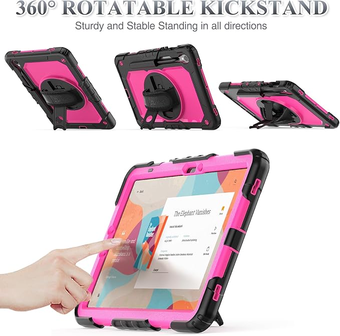 SEYMAC stock Case for Samsung Galaxy Tab S10 Lite / S10 FE / S9 FE 5G / S9 Tablet Case 10.9''/ 11'' Protective with Screen Protector, Pen Holder, 360 Rotate Stand, Hand Strap, Shoulder Strap, Pink1