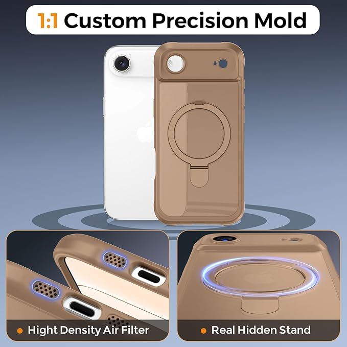 MOCCA Compatible with iPhone Air Case with Magnetic Invisible Stand [Full Camera Protection] [Compatible with Magsafe] Military Drop Shockproof Translucent Matte Phone Case Cover 6.5",Brown