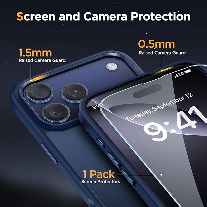 Miracase Magnetic for iPhone 17 Pro Case 6.3" with Screen Protector, [Compatible with MagSafe] Military-Grade Protection, Anti-Fingerprint, Slim Thin Phone Case for 17 Pro Cover, Dark Blue