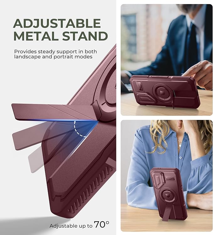 Dexnor for Samsung Galaxy S24 FE Case with Camera Cover & Adjustable Kickstand & Built-in Screen Protector, Magnetic Rugged Shockproof Bumper Cases Heavy-Duty Magnetic Protective Cover,Maroon Red