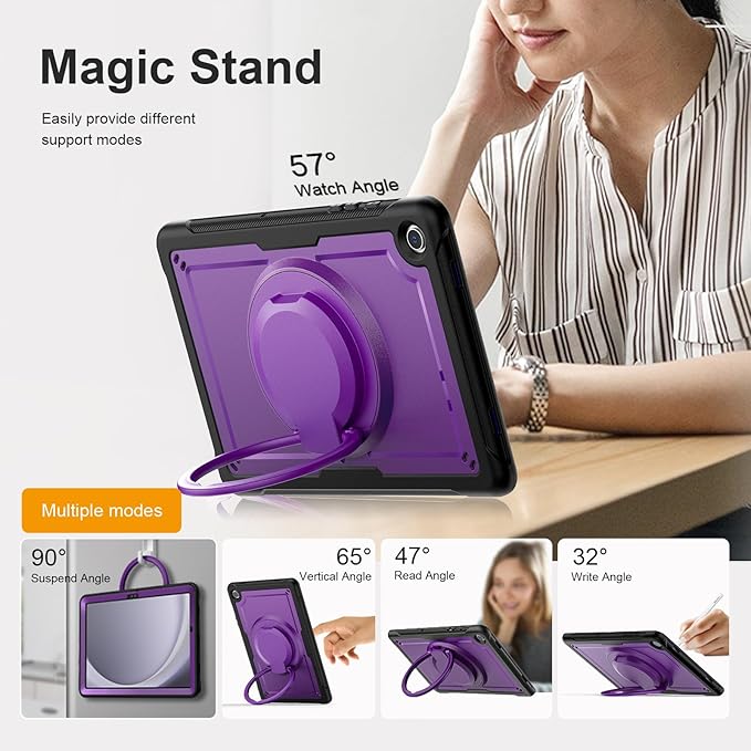 Case for Samsung Galaxy Tab A9 Plus/ A9+ 11 Inch 2023, Lightweight Shockproof Drop-Proof Case, 360° Rotating Handle Stand, Adjustable Shoulder Strap& Pencil Holder (Purple)
