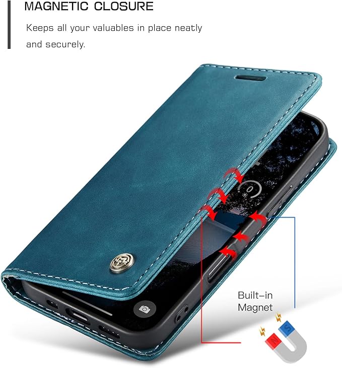 for iPhone 17 Pro Case, Flip Wallet Leather Case with Card Holder Magnetic Closure Shockproof Kickstand Protective Phone Cases Cover for iPhone 17 Pro, Blue-Green