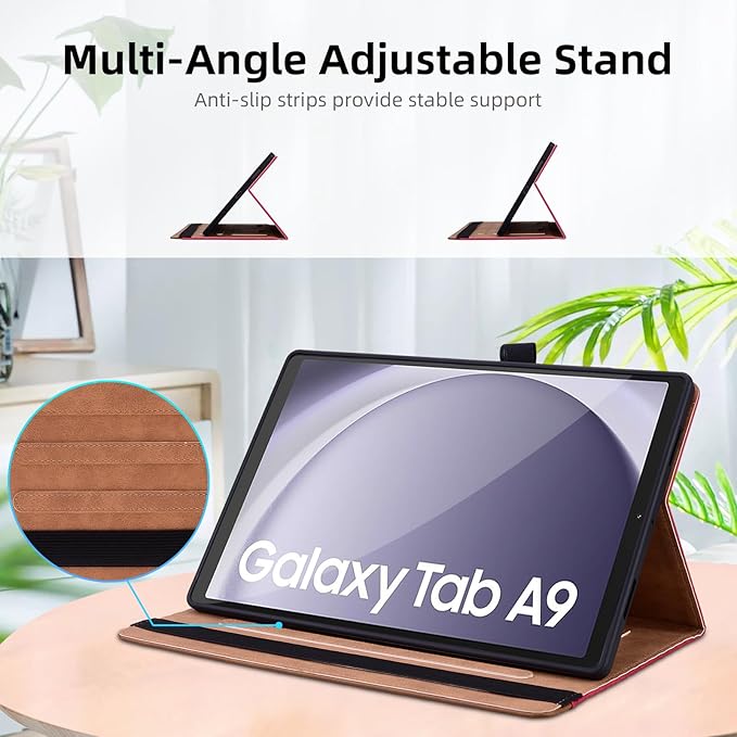 Case for Samsung Galaxy Tab A9 8.7 Inch Cover 2023 PU Leather Cover Multi-Angle Viewing Stand with Card Pocket for Galaxy Tab A9 Case,Red