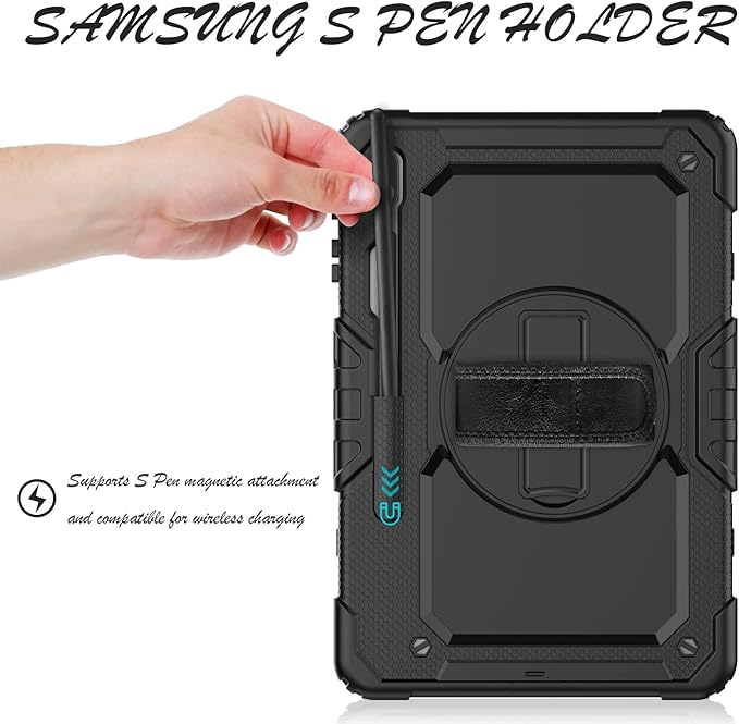 Case for Samsung Galaxy Tab S8 Plus 2022/S7 FE/S7 Plus 5G 12.4-inch Tablet Case Protective [with Screen Protector], Rotatable Kickstand, S Pen Holder, Hand/Shoulder Strap (Black)