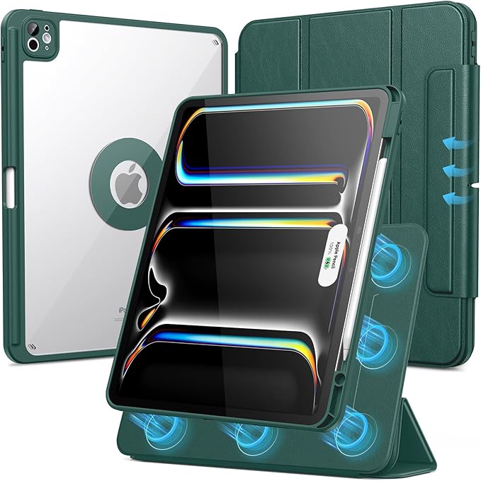 SPARIN Case for iPad Pro 13 inch 2024-M4 with Pencil Holder, Detachable Magnetic Hybrid Protective Case, Portrait/Landscape Stand, Durable Protection, Auto Wake/Sleep -Forest Green