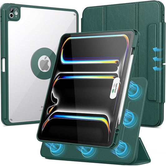 SPARIN Case for iPad Pro 13 inch 2024-M4 with Pencil Holder, Detachable Magnetic Hybrid Protective Case, Portrait/Landscape Stand, Durable Protection, Auto Wake/Sleep -Forest Green