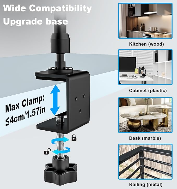 Desk Kitchen Tablet Holder [Suitable for Tabletop & Cabinet] Adjustable Metal Arm Cupboard Tablet Mount Stand for iPad Pro 12.9 Air Mini, Galaxy Tab Ultra, Switch, 6-14.6" Devices