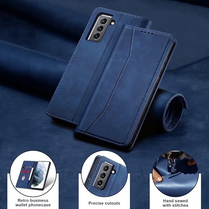 Jasonyu Flip Wallet Case for Samsung Galaxy S21 5G,Leather Magnetic Folio Cover with Card Holder,Kickstand - TPU Shockproof Durable Protective Phone Case,Blue