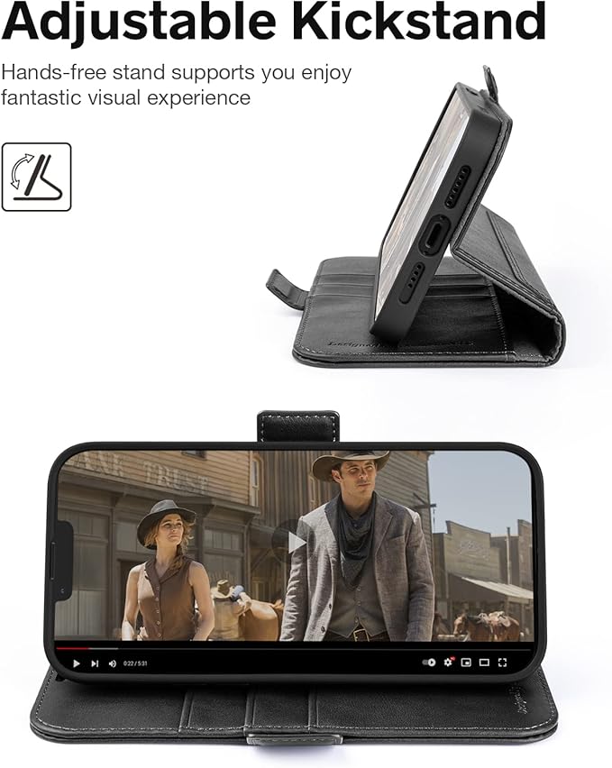 OCASE Retro Series Compatible with iPhone 14 Wallet Case with Card Holders [RFID Blocking][TPU Inner Shell ][Kickstand] PU Leather Flip Folio Shockproof Phone Cover 6.1 inch(Black)