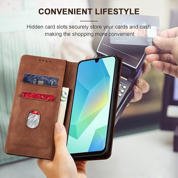 Jasonyu Flip Wallet Case for Samsung Galaxy A16,Leather Magnetic Folio Cover with Card Holder,Kickstand - TPU Shockproof Durable Protective Phone Case,Brown