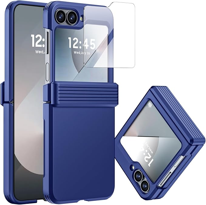 CENMASO for Galaxy Z Flip 6 Case/Z Flip 7 FE Case with Hinge Protection & Built-in Screen Protector, Ultra-Thin Full-Body Shockproof Protection Phone Case for Z Flip 6/Flip 7 FE-Blue