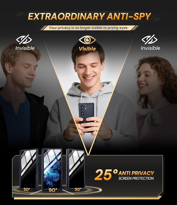 for Samsung Galaxy Z-Fold-7 Case: [Dual-Stand] Privacy Screen Protector [Anti Spy] Anti-Slip | Anti-Fingerprint | Rugged Hinge | Military Shockproof Phone Cover for Fold7 5G 2025 (Blue)