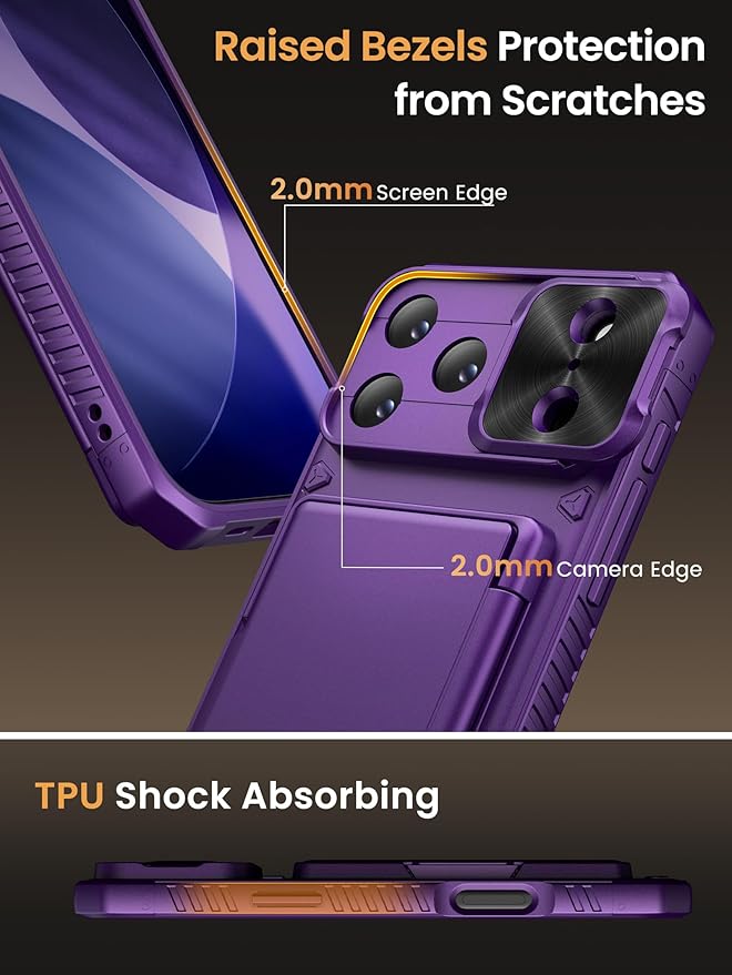 Vihibii for iPhone 17 Pro Case Wallet with Card Holder (4 Cards) [RFID Blocking] & Slide Camera Cover, Military Grade Drop Protection, Hard Back & Silicone Edge Phone Case 6.3" 5G 2025, Dark Purple