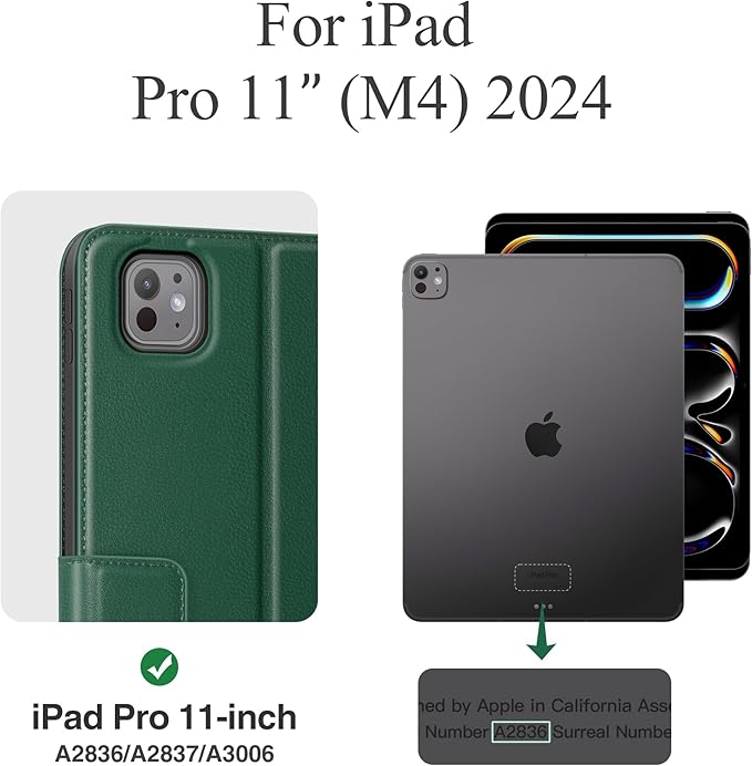 auaua Case for iPad Pro 11 Inch (M4) 2024 5th Gen (Model: A2836/A2837/A3006), with Pencil Holder and Pocket, Multiple Angles Viewing, Magnetic Closure, Auto Sleep/Wake (Green)