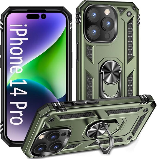 ADDIT Phone Case for iPhone 14 Pro Case,with Kickstand Ring,Adjustable Stand,Military Grade,Heavy Duty Protection,Shockproof,Anti-Fingerprint,Support Magnet Car Mount,ArmyGreen
