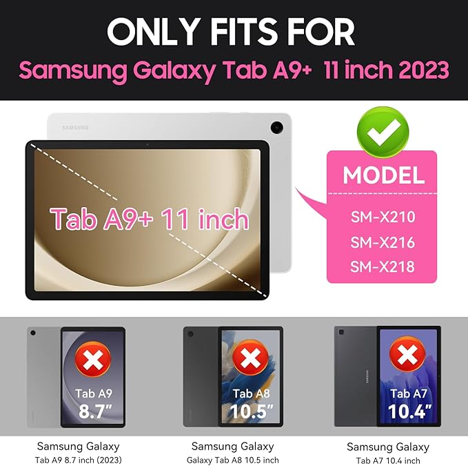 Case for Samsung Galaxy Tab A9+ 11 Inch 2023 Model (X210/X216/X218), Heavy Duty Shockproof Rugged Protective Case for Galaxy Tab A9 Plus Tablet (Hot Pink)