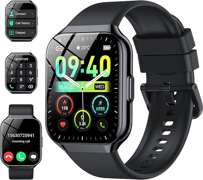 Smart Watch for Men Women, 1.96" HD Fitness Watch with Bluetooth Call, Smartwatch with 112+ Sport Modes/Heart Rate/Sleep Monitor/Pedometer, IP68 Waterproof Watch Compatible with Android/iOS, Black