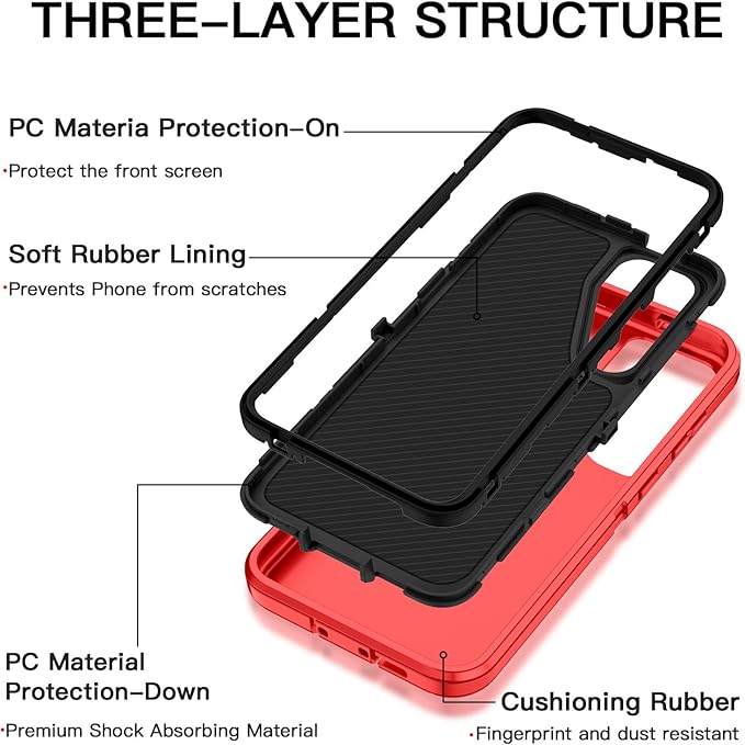 for Samsung Galaxy S25 FE Case Heavy Duty Protective Shockproof Dropproof 3-Layer Full Body Protection [Without Screen Protector] Tough Rugged Case for Galaxy S25 FE,Red/Black