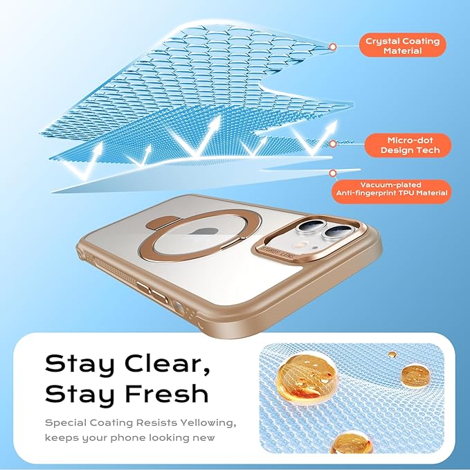 Anqrp O-Ring Magnetic Kickstand Clear Case for iPhone 12/12 Pro, Compatible with Mag-Safe, Military-Grade Reinforced 4-Corners Anti-Yellowing Transparent Phone Case Cover for iPhone 12/12 Pro, Gold