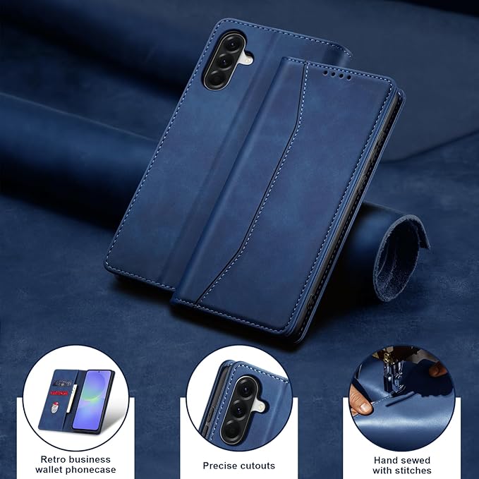 Jasonyu Flip Wallet Case for Samsung Galaxy A36 5G,Leather Magnetic Folio Cover with Card Holder,Kickstand - TPU Shockproof Durable Protective Phone Case,Blue