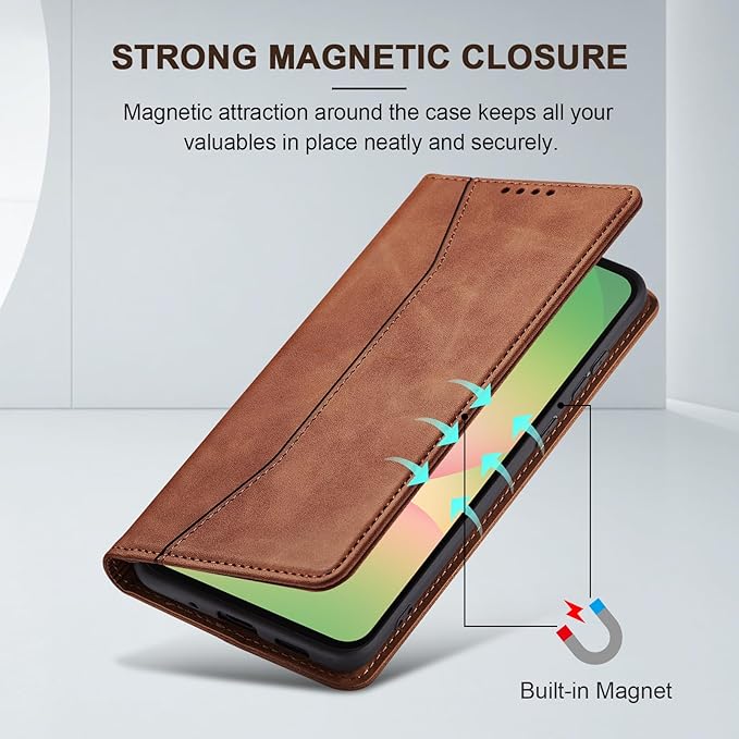 Jasonyu Flip Wallet Case for Samsung Galaxy A56 5G,Leather Magnetic Folio Cover with Card Holder,Kickstand - TPU Shockproof Durable Protective Phone Case,Brown