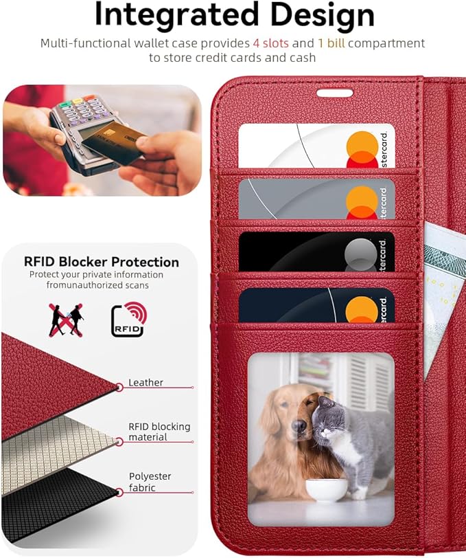 OCASE Compatible with Galaxy S25 FE Wallet Case, PU Leather Flip Folio Case with Card Holders RFID Blocking Kickstand [Shockproof TPU Inner Shell] Protective Phone Cover 2025, Litchi Burgundy