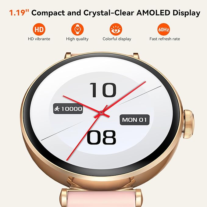 Smart Watches, 1.19" AMOLED Smartwatch for Women (Answer/Make Call), Fitness Tracker with 100+ Sport Modes, IP68 Waterproof, Heart Rate/Sleep Monitor, Activity Trackers Compatible with Android&iOS