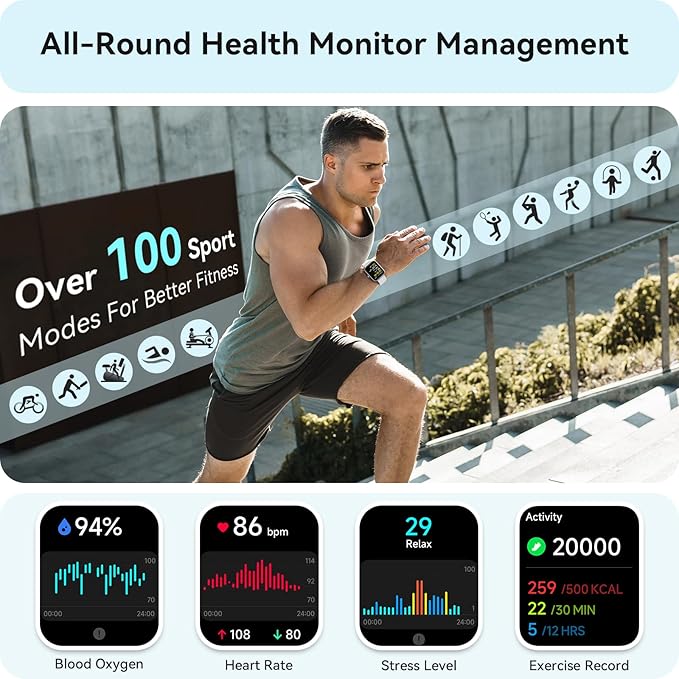 Smart Watch for Women Men, Smartwatch for iPhone & Android Bluetooth (Answer/Call) Built-in Alexa, 1.91" HD Fitness Tracker with 105+ Sport Modes, IP68 Waterproof, Sleep/Heart Rate/SpO2/Stress Monitor