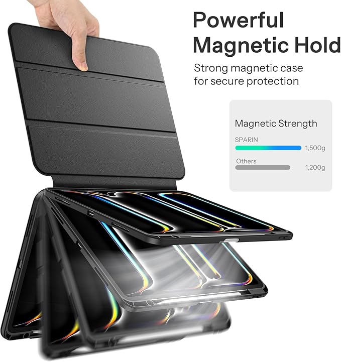 SPARIN Case for iPad Pro 13 inch 2024-M4 with Pencil Holder, Detachable Magnetic Hybrid Protective Case, Portrait/Landscape Stand, Durable Protection, Auto Wake/Sleep -Black