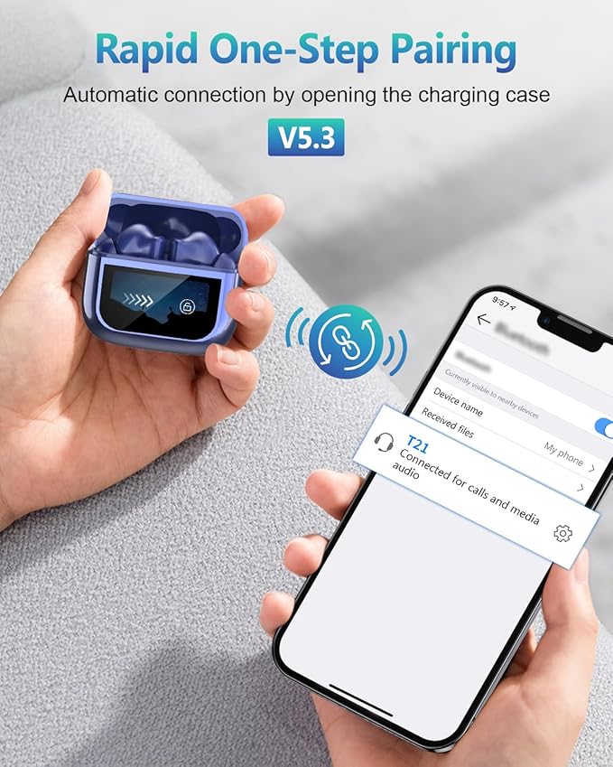 Wireless Earbuds Bluetooth Headphones, Ear Buds with Touch Screen, ANC ENC Noise Cancelling Transparency Mode, 40H Stereo Deep Bass, IPX7 Waterproof, Clear Calls, 5 EQ for iOS Android (Dark Blue)