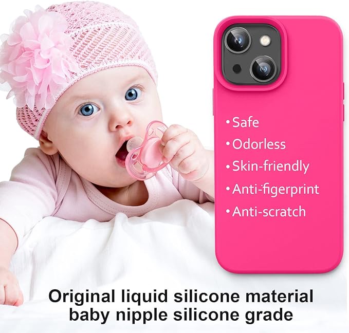 Vooii Compatible with iPhone 14 Case,[Silky Touch Premium Liquid Silicone] [Soft Anti-Scratch Microfiber Lining], Ultra Slim Shockproof Protective Case for iPhone 14 - Hot Pink