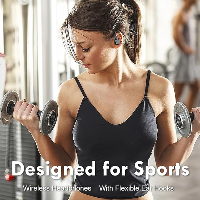 AX9 Pro Wireless Over Ear Earbuds 10H Single Playtime with Power Display, IPX6 Waterproof Wireless Earbuds Running Comfortable Premium Sound Gym Headphones (Black)