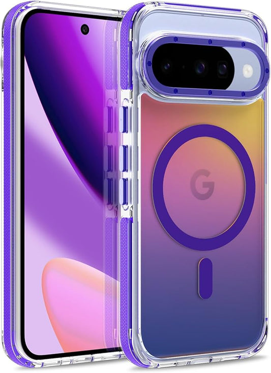 MOWIME Magnetic Case for Google Pixel 10/10 Pro [Compatible with Magsafe] [Cute Fashion Fluorescent Design] Shockproof Slim Translucent Matte Case for Pixel 10/10 Pro 6.3", Purple