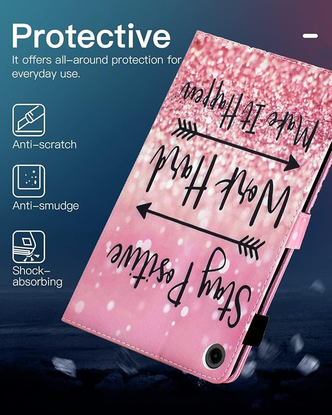 Case for Galaxy Tab A9+/A9 Plus 11 Inch 2024 (SM-X210/X216/X218), Funut PU Leather Folio Cover Multi-Angle Stand with Auto Wake/Sleep Case for Samsung Galaxy Tab A9 Plus/A9+ Tablet, Pink Stay Positive