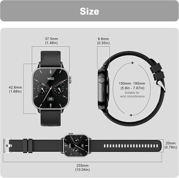 Smart Watches for Men Women, 1.85'' AMOLED HD Fitness Tracker with 100+ Sports Modes, Smartwatches with Bluetooth Call/Heart Rate/Sleep Monitor/Pedometer, IP68 Waterproof Watch for Swimming, Black