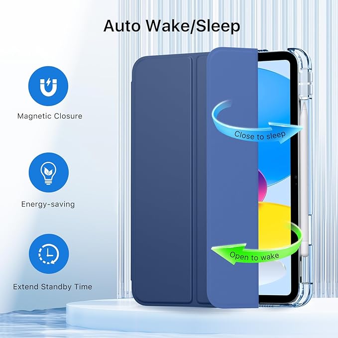 MoKo for iPad (A16) 11th Generation Case 11 Inch 2025, iPad 10th Generation Case 10.9 Inch 2022 with Pencil Holder, Slim Light Trifold Protective Cover with Hard PC Translucent Back Shell, Denim