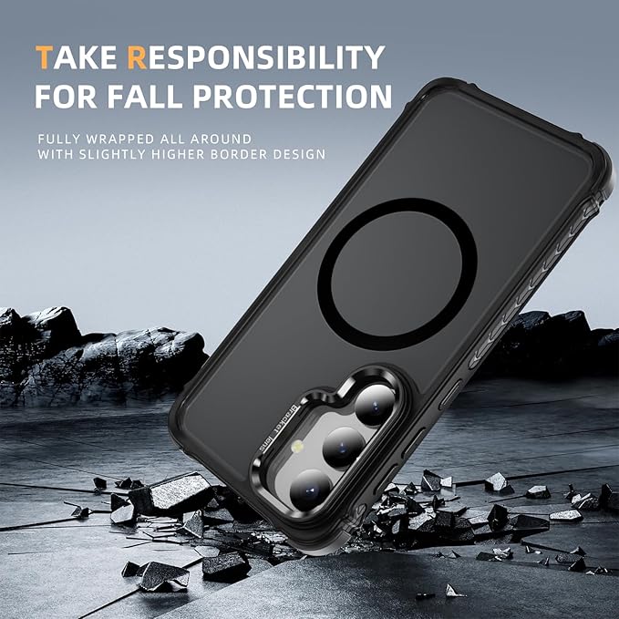 Magnetic for Samsung Galaxy S25 Case/S24 Case Black Fit for MagSafe Military-Grade Shockproof Protection Adjustable Kickstand Slim Matte Anti-Fingerprint Cover Men Women