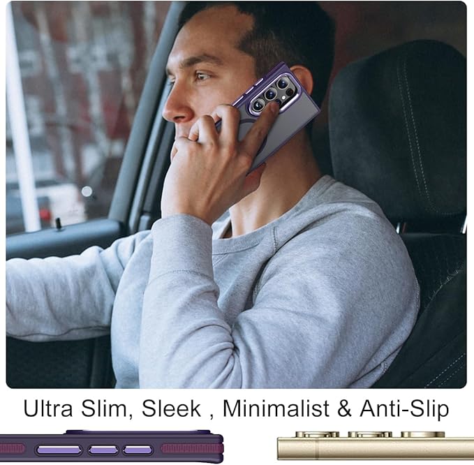 for Samsung Galaxy S24 Ultra Case, Magnetic Phone Case Compatible with Magsafe, Metal Camera Bezel Drop Protection Silky Translucent Back Cover for Galaxy S24 Ultra 5G (Dark Purple)