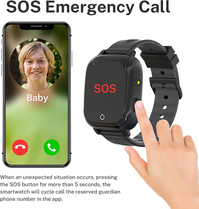 4G Kids Smart Watch with GPS Tracker, Kids Smart Watch Boys with Video Call Alarm SOS Camera Pedometer Stopwatch Caculator Flashlight GPS Watch for Kid Age 5-12