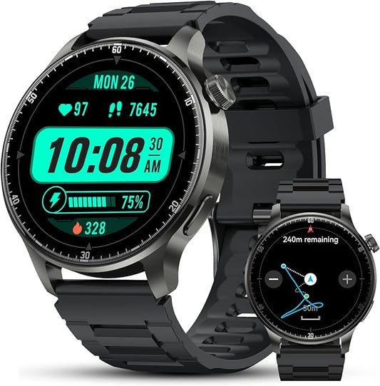 Smart Watches for Men Women with GPS & Compass, 1.52" AMOLED Smartwatch, Fitness Activity Tracker Watches with 170+ Sport Modes Sleep Monitor Step Counter for Android iPhone (Black, 1.52)