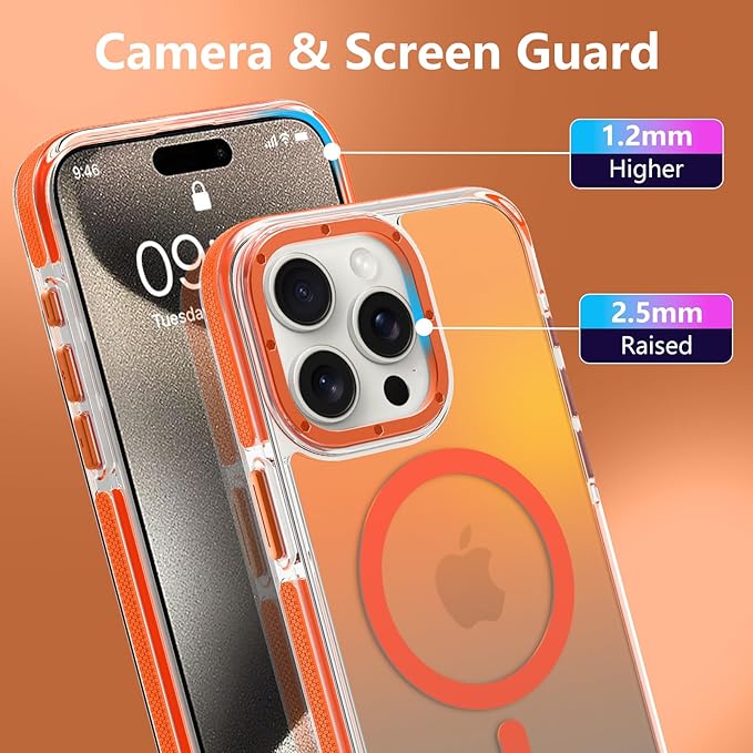 MOWIME Magnetic Case for iPhone 15 Pro [Compatible with Magsafe] [Cute Fashion Fluorescent Design] [1 Screen Protector] Slim Translucent Matte Case for iPhone 15 Pro 6.1" 2023, Orange