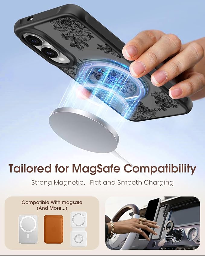 for Samsung Galaxy S25 Edge Case with 360° Rotatable Magnetic Ring - Compatible with MagSafe, Semi-Transparent Soft-Touch Material Shockproof, Cute Line Art Flower Design for Women Girl