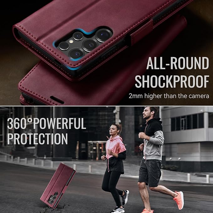 Wallet Case for Samsung Galaxy S25 Ultra Leather Wallet Flip Cover with Card Holder, Kickstand, Magnetic Closure, RFID Blocking TPU Shockproof Phone Case Compatible with S25 Ultra, Red