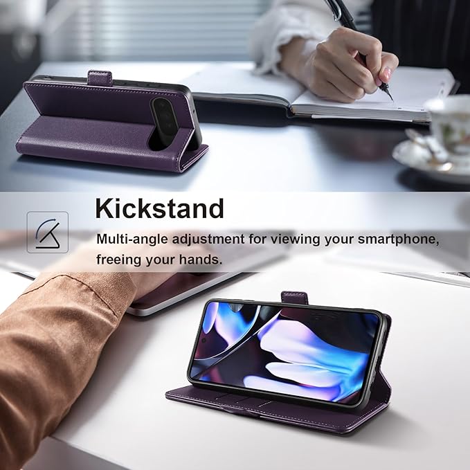 Wallet Flip Case for Google Pixel 9 Pro XL - [RFID Blocking] Luxury PU Leather Card Holder Magnetic Phone Cover with Kickstand,Shockproof Protective Case,Purple